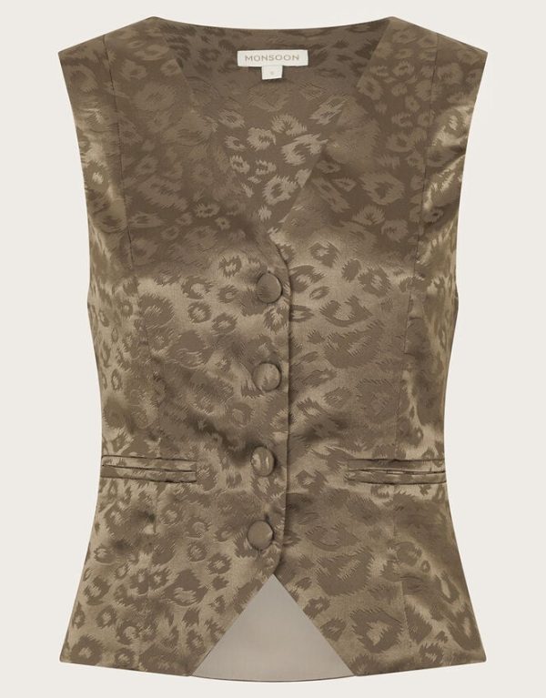 Monsoon Amelia Print Satin Waistcoat Brown - Image 5