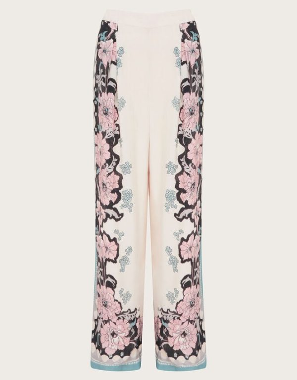 Monsoon Katrina Floral Wide Leg Trousers Ivory - Image 5