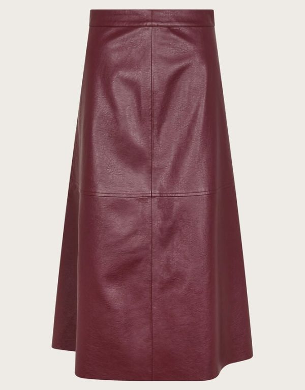 Monsoon Pippa Faux Leather Midi Skirt Red - Image 5