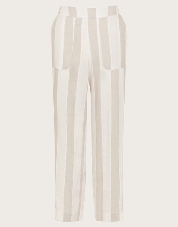 Monsoon Harley Stripe Linen Blend Trousers Natural - Image 6