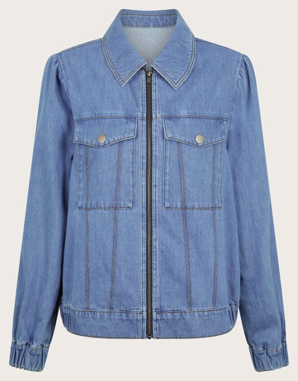 Monsoon Billie Denim Bomber Jacket Blue - Image 6