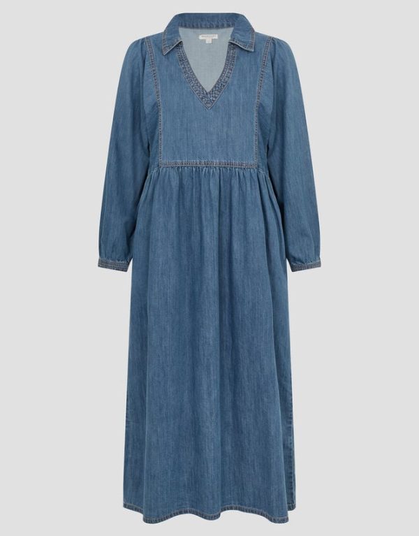 Monsoon Wilma Long Sleeve Denim Midi Dress Blue - Image 5