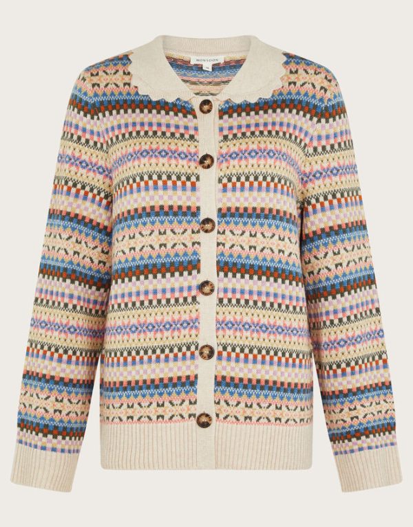 Monsoon Fawn Fair Isle Collar Cardigan Natural - Image 5