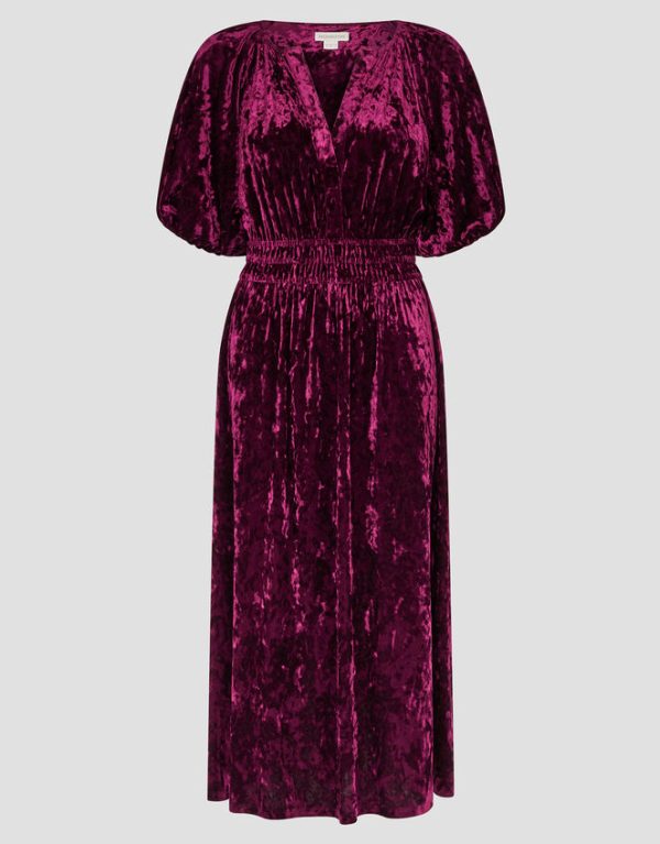 Monsoon Valle Puff Sleeve Velvet Midi Dress Red - Image 6