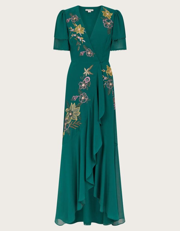 Monsoon Wanda Floral Embellished Dress Teal - Image 5