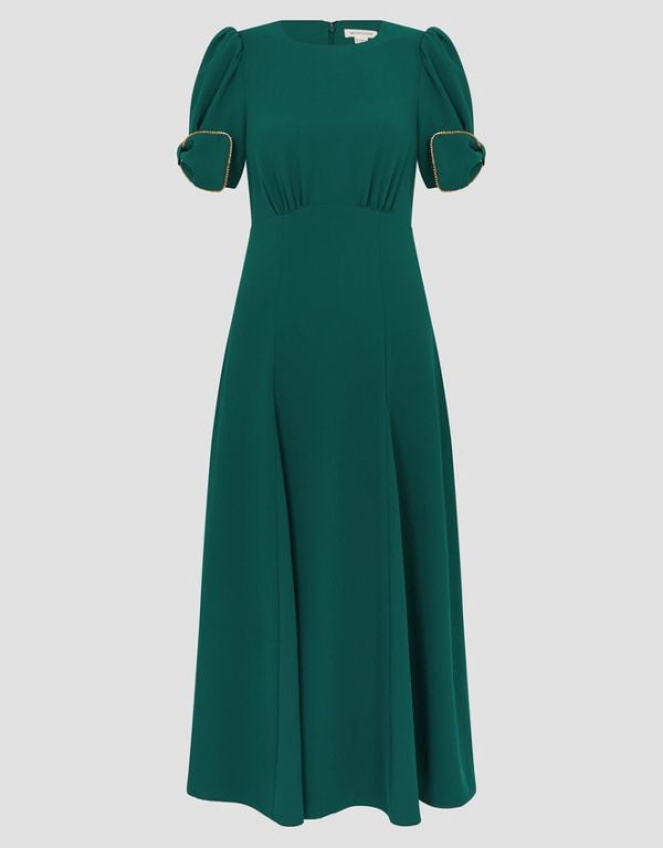 Monsoon Belle Bow Sleeve Midi Dress Green - Image 6