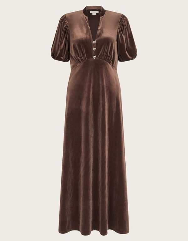 Monsoon Veronique Velvet Bow Midi Dress Brown - Image 6