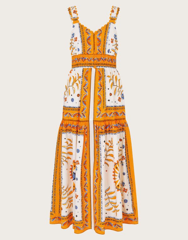 Monsoon Anya Border Print Dress Yellow - Image 6