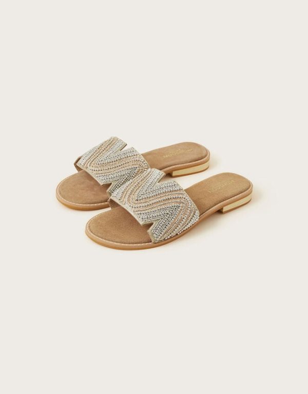 Monsoon Leather Beaded Sliders Multi