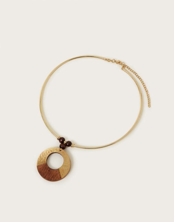 Monsoon Wooden Circle Pendant Choker Necklace