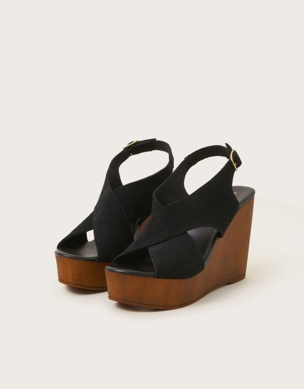 Monsoon Willow Suede Wedge Sandals Black