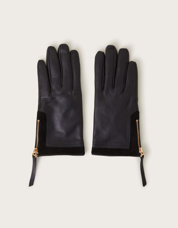 Monsoon Vera Leather Zip Gloves Black