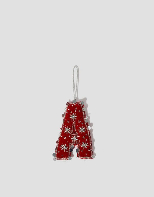 Monsoon Embellished Velvet Initial Christmas Tree Decoration Red