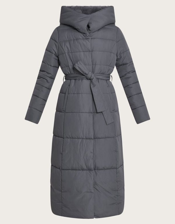 Monsoon Flossy Funnel Hood Maxi Padded Coat Grey - Image 5