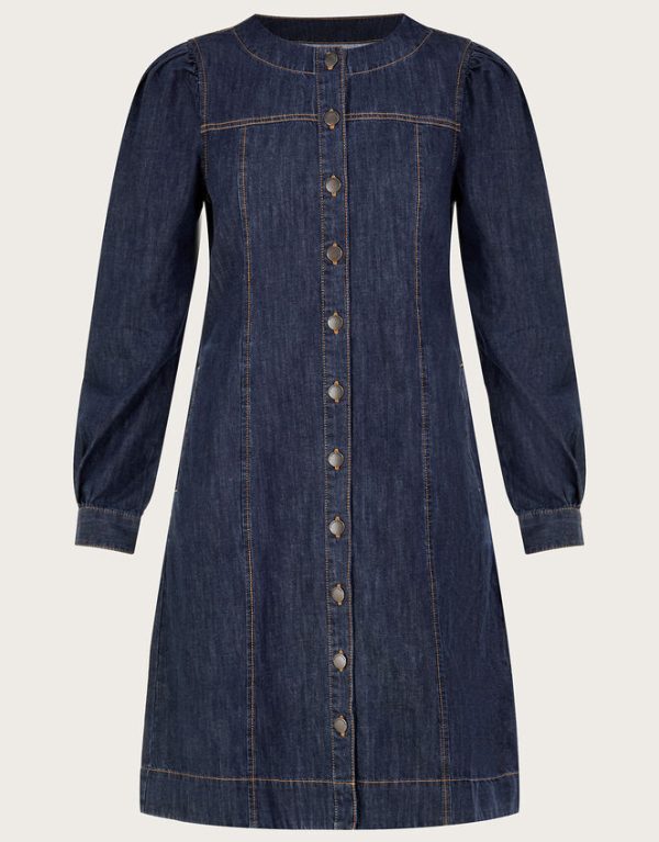 Monsoon Denim Button Through Shirt Dress Blue - Image 6