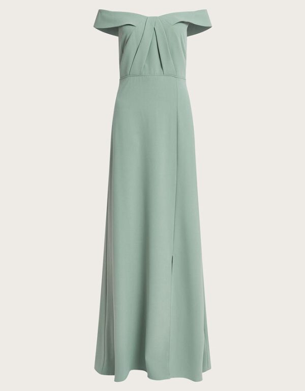 Monsoon Beatrice Crepe Bardot Maxi Dress Green - Image 5