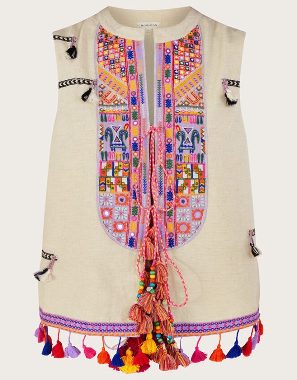 Monsoon Embroidered Statement Tassel Waistcoat - Image 5