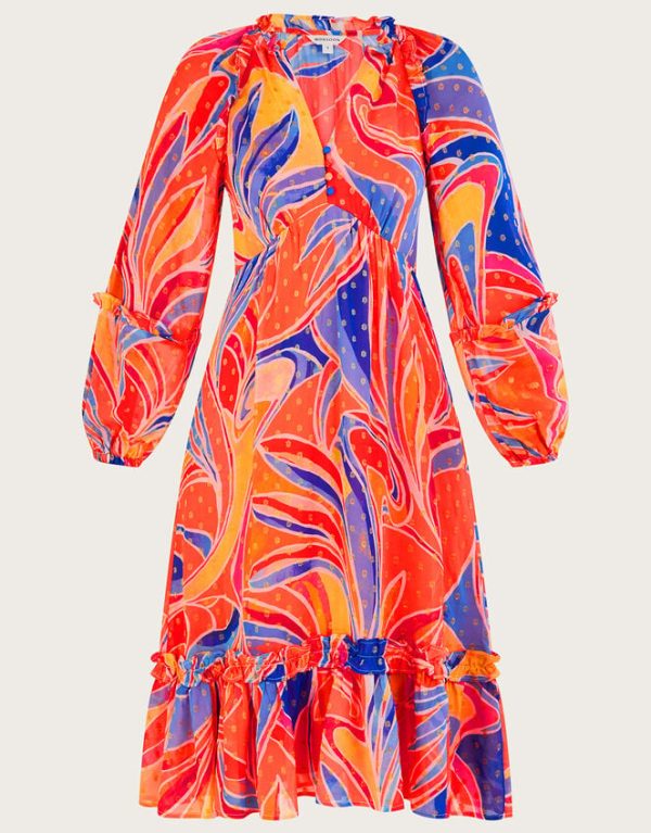 Monsoon Ariel Print Tiered Dress Orange - Image 6