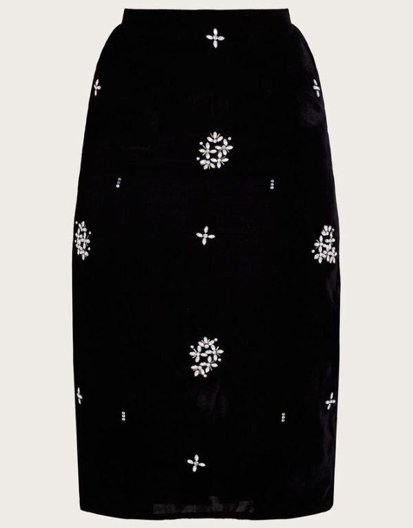 Monsoon Carola Embellished Velvet Skirt Black - Image 6