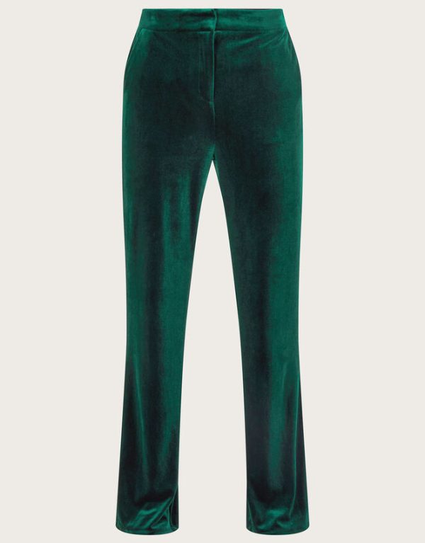 Monsoon Blake Velvet Kick Flare Trousers Green - Image 6