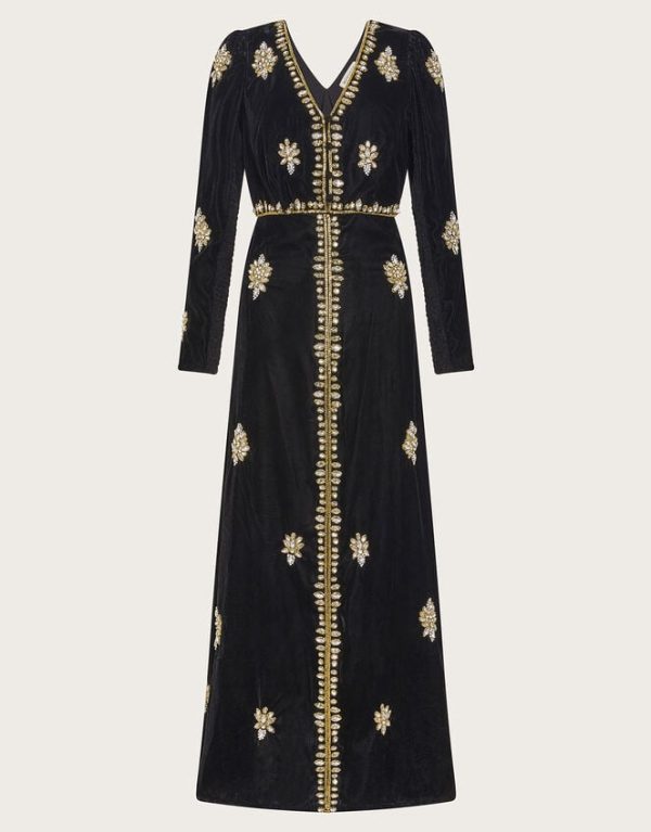 Monsoon Vanessa Velvet Embellished Dress Black - Image 6