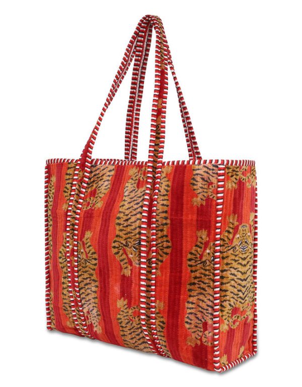 Monsoon Conscious Yoga Collective Velvet Leopard Print Tote Red - Image 4