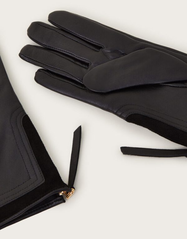 Monsoon Vera Leather Zip Gloves Black - Image 2