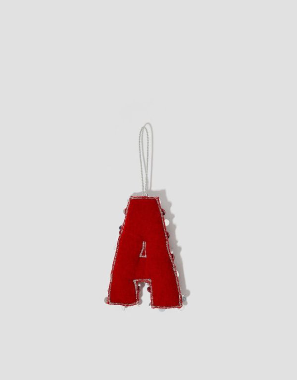 Monsoon Embellished Velvet Initial Christmas Tree Decoration Red - Image 2