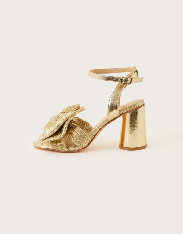 Monsoon Metallic Bow Block Heel Sandals Gold - Image 3