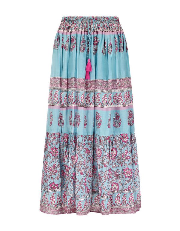 Monsoon East Print Tie Maxi Skirt Blue - Image 6