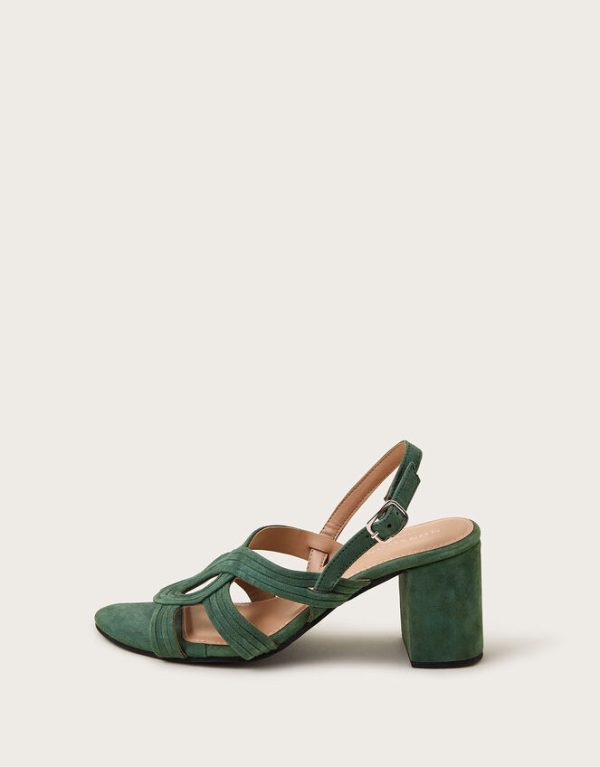 Monsoon Strappy Suede Block Heels Green - Image 2