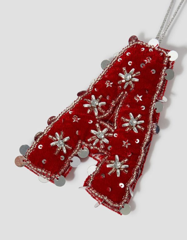 Monsoon Embellished Velvet Initial Christmas Tree Decoration Red - Image 3