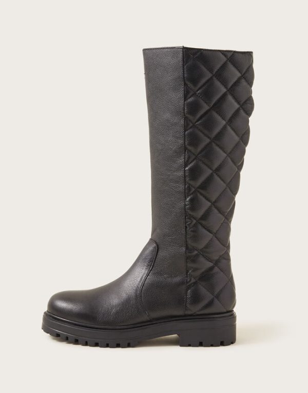 Monsoon Quilted Leather Stomp Boots Black - Image 3