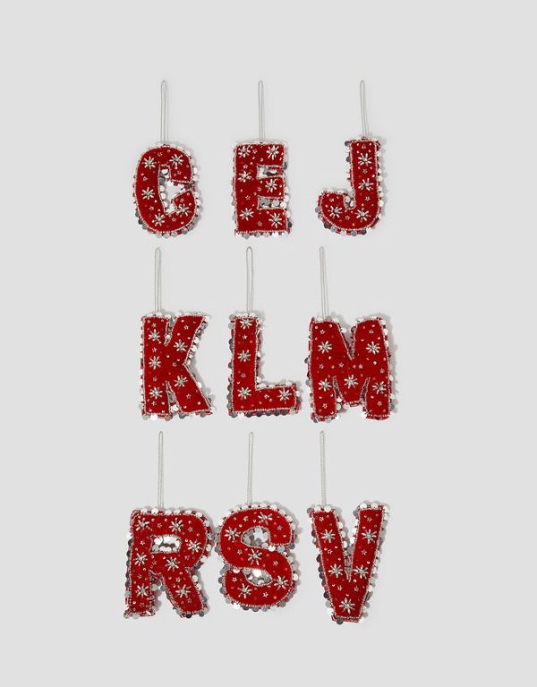 Monsoon Embellished Velvet Initial Christmas Tree Decoration Red - Image 4