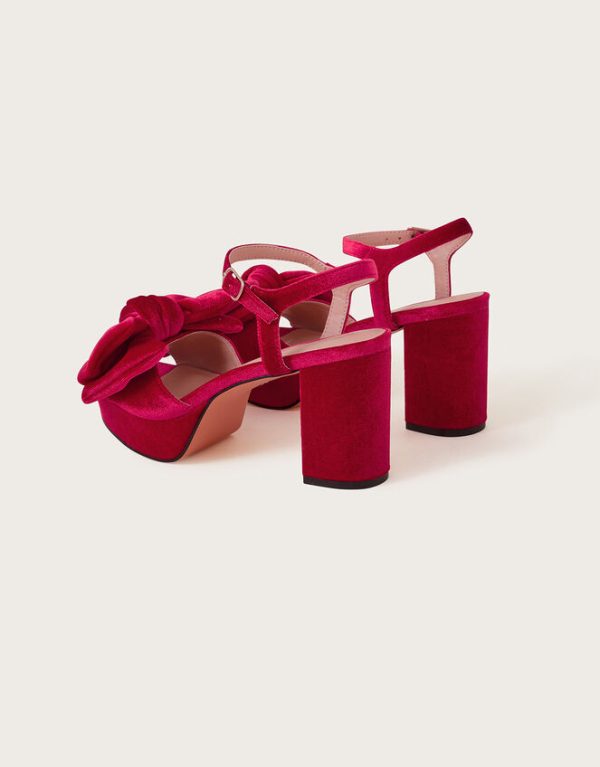 Monsoon Velvet Bow Platform Heels Red - Image 3