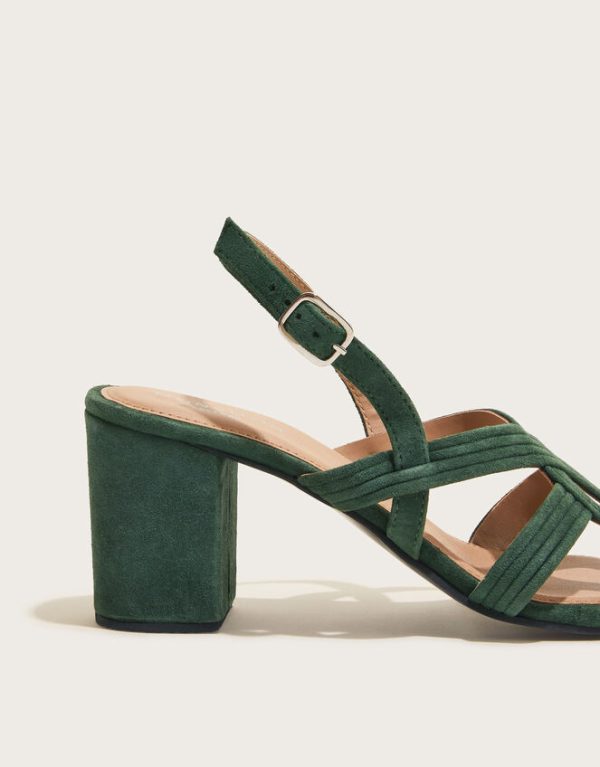 Monsoon Strappy Suede Block Heels Green - Image 4