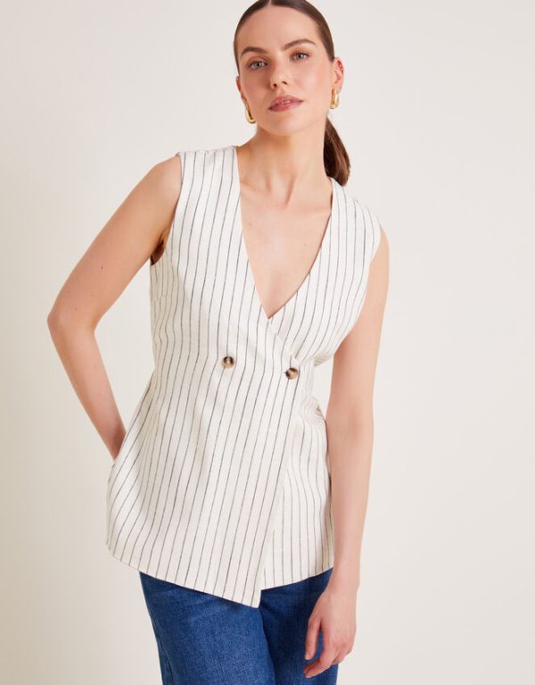 Monsoon Sara Stripe Waistcoat Ivory - Image 2