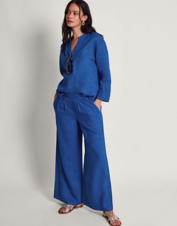 Monsoon Solene Wide Leg Trousers Blue