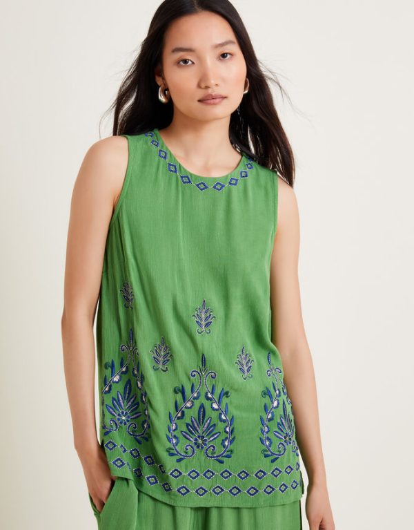 Monsoon Saffron Embroidered Tank Top Green