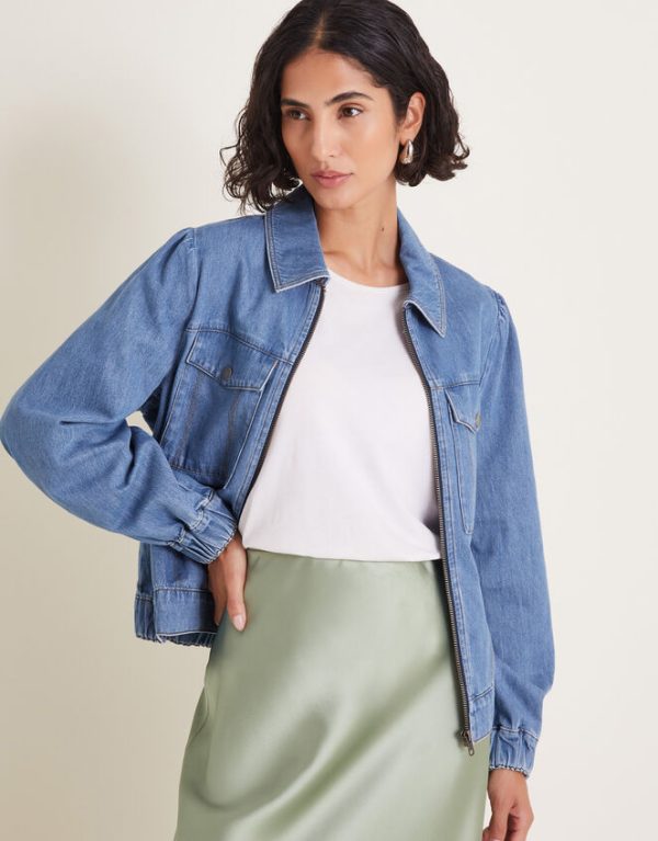 Monsoon Billie Denim Bomber Jacket Blue