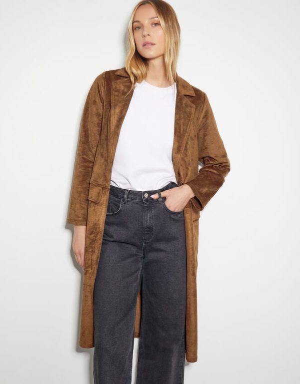 Monsoon Tove Suedette Trench Coat Brown