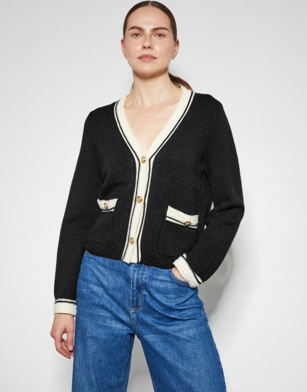 Monsoon Pia Contrast Trim Cardigan Black