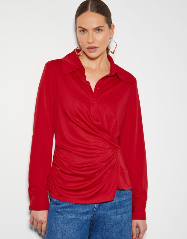 Monsoon Dalia Drape Jersey Shirt Red