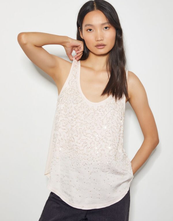 Monsoon Ember Embellished Tank Top Nude