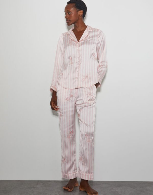 Monsoon Molly Embroidered Stripe Pyjama Set Pink