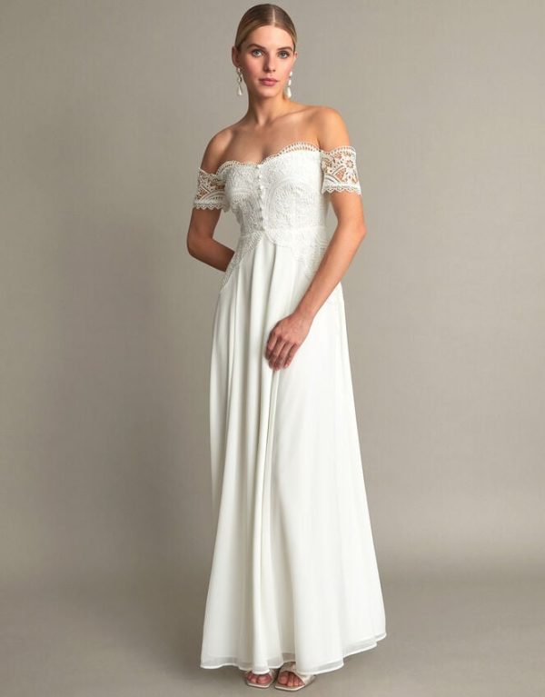 Monsoon Maddie Off-Shoulder Bridal Dress Ivory