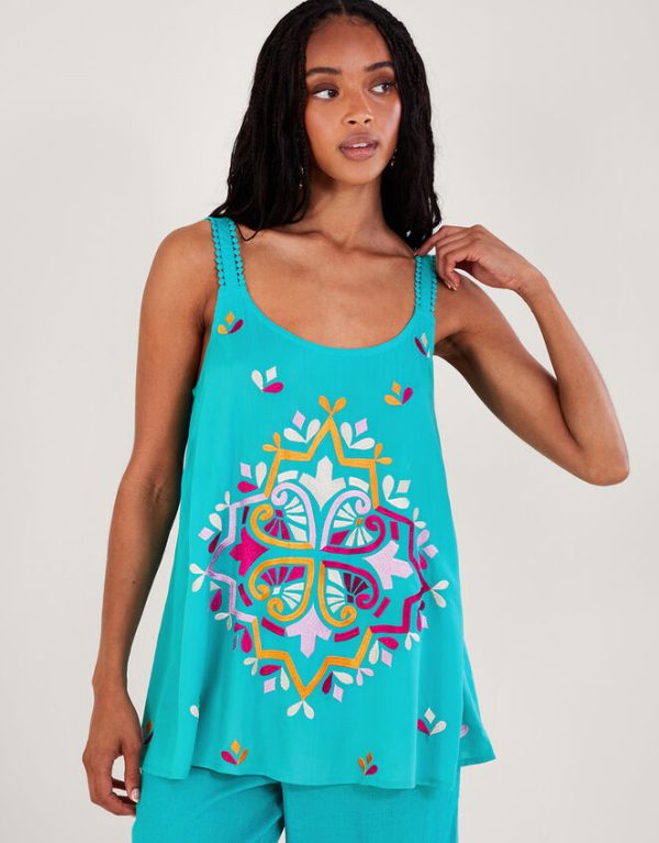 Monsoon Bonita Embroidered Cami Blue