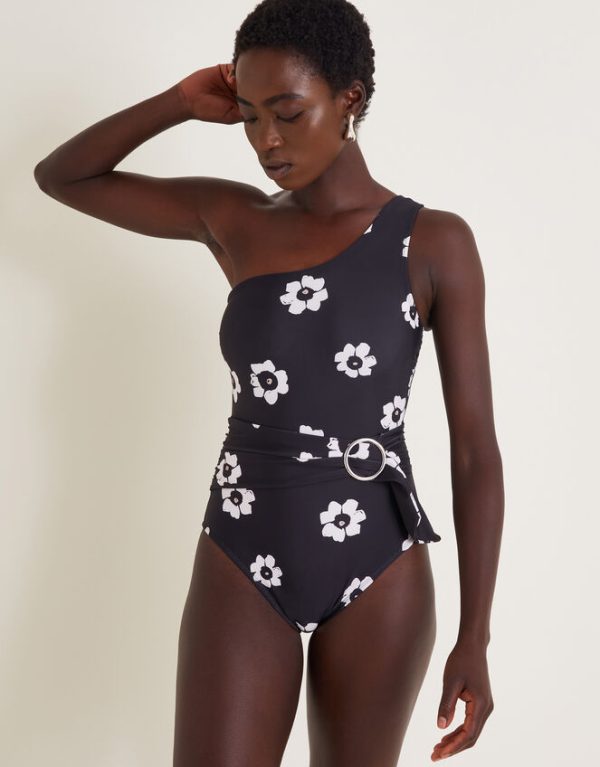 Monsoon Luna Floral One-Shoulder Swimsuit Black - Image 2