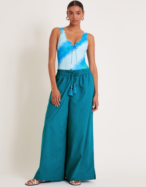 Monsoon Yara Plain Wide Leg Trousers Teal