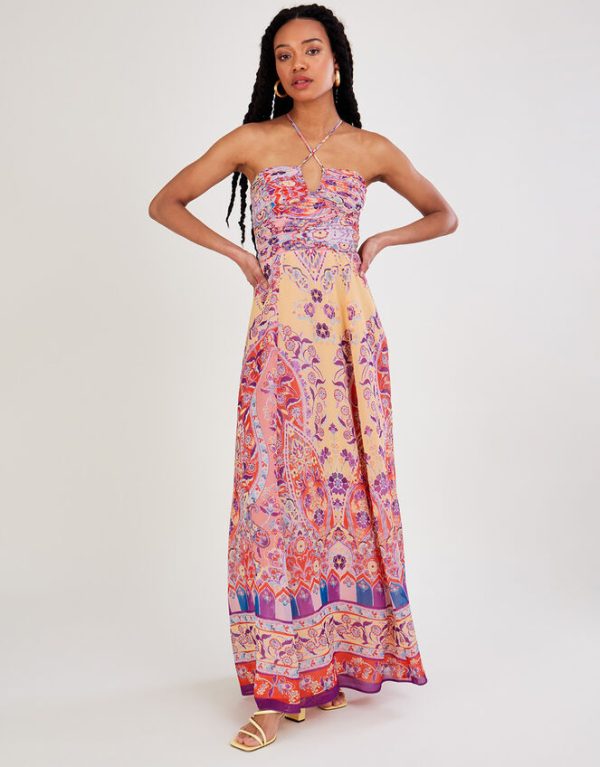 Monsoon Violet Print Maxi Dress Yellow - Image 2